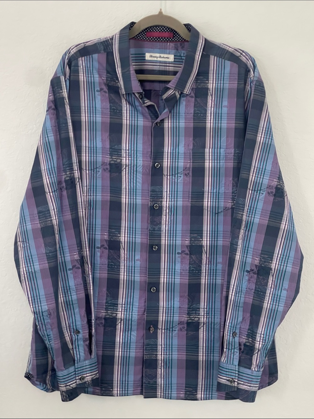 Tommy Bahama Men’s XL Tall Cotton Silk Plaid Long Sleeve Button Down Shirt